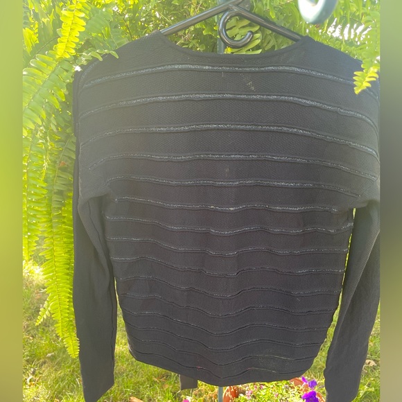 SUNCOO Paris Cropped Blouse Black and Silver Striped Eyelet Top Sz T1 = Sz Small - Picture 11 of 11